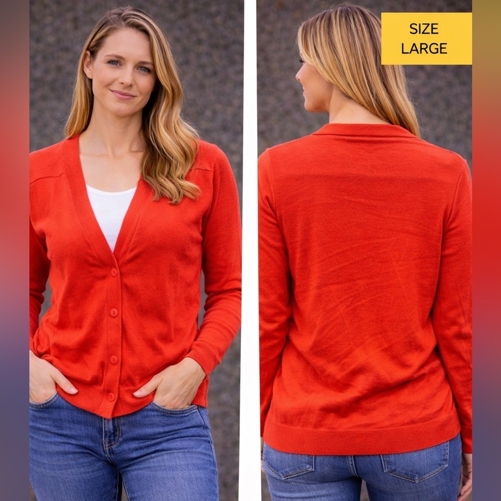 GAP Women’s Red V-Neck Button Cardigan Sweater LARGE